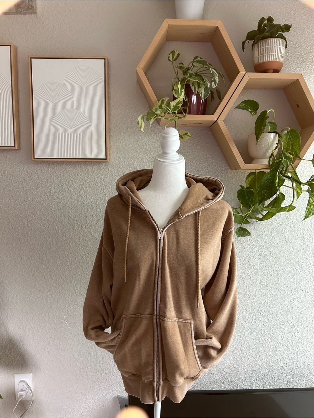 Casual Brown Zip-Up Hoodie Jacket